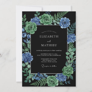 Convites Casamento de Ranunculus Ciano com Eucalipto Preto