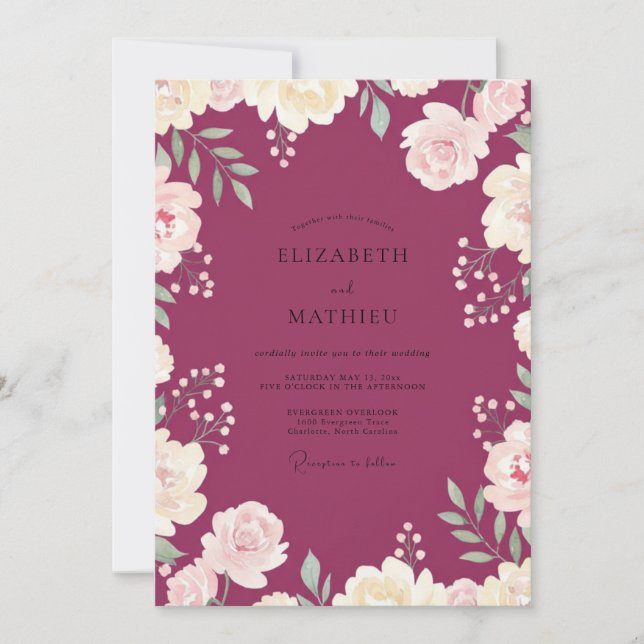 Convites Casamento de Ranunculus com Aquarela de Frutas (Frente)