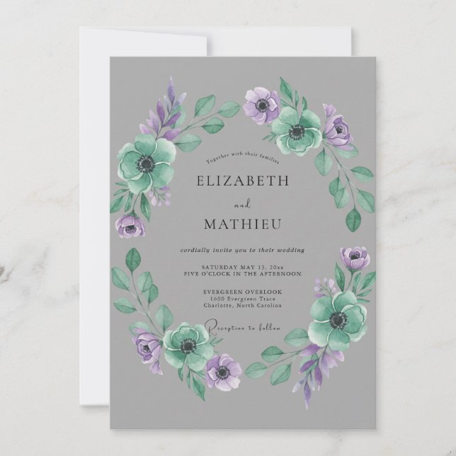 Convites Casamento de Ranunculus com Eucalipto Suave em Sla (Frente)