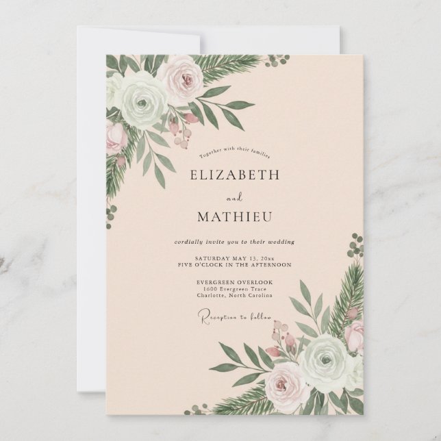 Convites Casamento de Ranunculus com Folhagem de Eucalipto  (Frente)