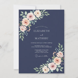 Convites Casamento de Ranunculus Coral à Meia-Noite com Euc