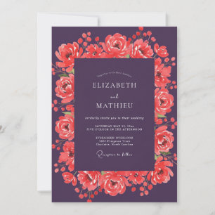 Convites Casamento de Ranunculus Coral Eucalipto Ameixa