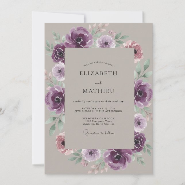 Convites Casamento de Ranunculus de Âmbar Taupe com Eucalip (Frente)