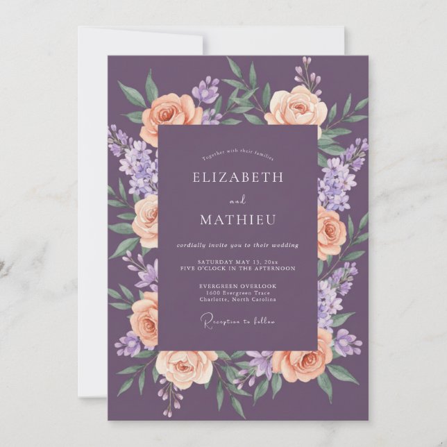 Convites Casamento de Ranunculus de Ameixa Abricó Muted Euc (Frente)