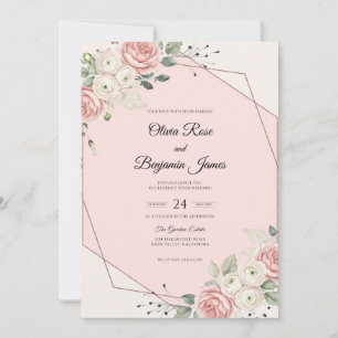 Convites Casamento de Ranunculus de Coral Pastel com Eucali