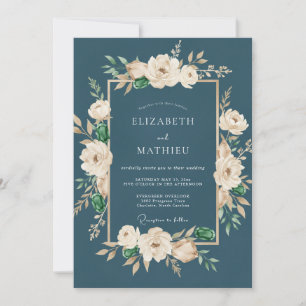 Convites Casamento de Ranunculus de Creme Ardósia com Eucal