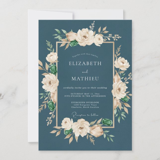 Convites Casamento de Ranunculus de Creme Ardósia com Eucal (Frente)