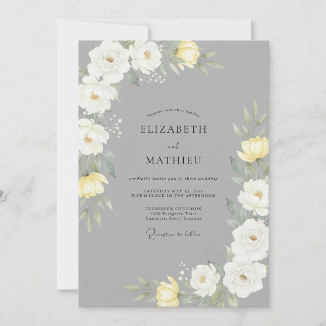 Convites Casamento de Ranunculus de Eucalipto Amarelo Ardós (Frente)