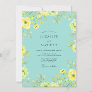 Convites Casamento de Ranunculus de Eucalipto Aqua Limão