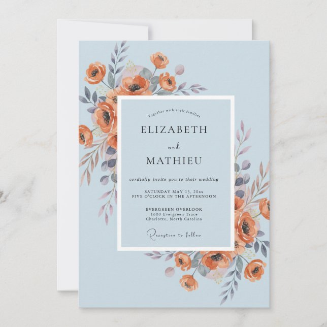Convites Casamento de Ranunculus de Eucalipto com Céu de Te (Frente)