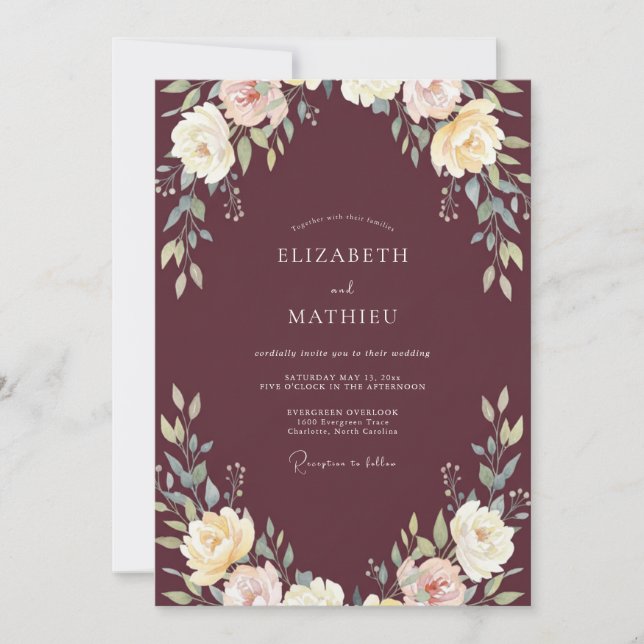 Convites Casamento de Ranunculus de Eucalipto com Creme Bor (Frente)
