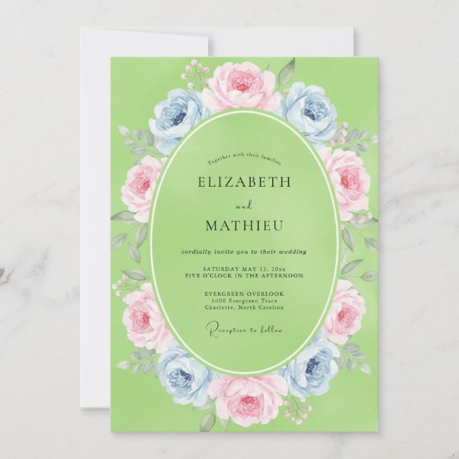Convites Casamento de Ranunculus de Eucalipto com Pastel de (Frente)