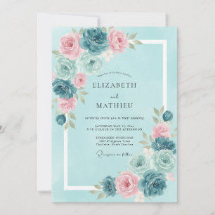 Convites Casamento de Ranunculus de Eucalipto com Rosa Aqua
