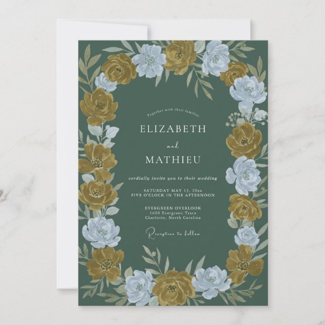 Convites Casamento de Ranunculus de Eucalipto Oliva Profund (Frente)