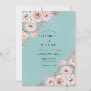 Convites Casamento de Ranunculus de Eucalipto Rosa Bege Aqu