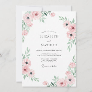 Convites Casamento de Ranunculus de Eucalipto Rosa Pálido