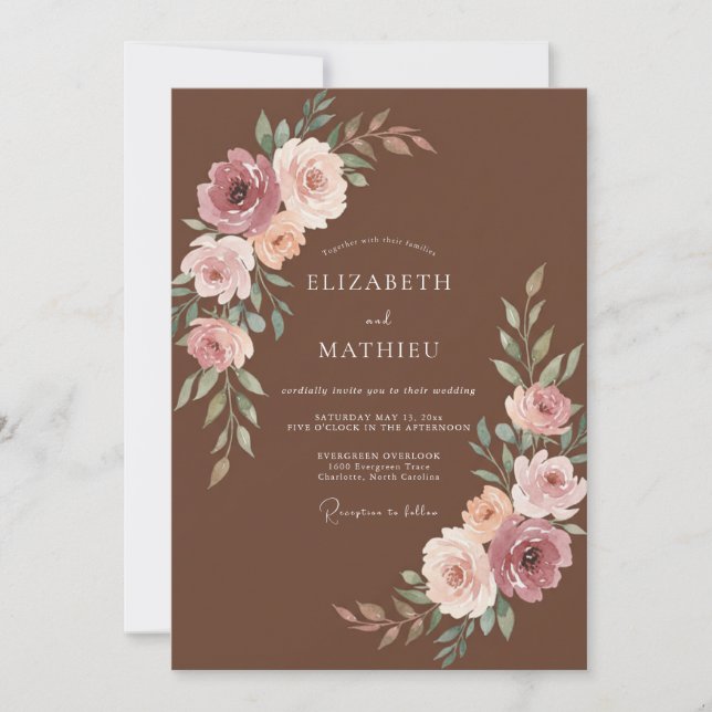 Convites Casamento de Ranunculus de Eucalipto Rosa Poeira d (Frente)