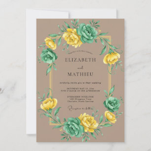 Convites Casamento de Ranunculus de Hortelã Amarelo e Eucal