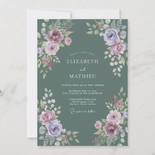 Convites Casamento de Ranunculus de Lavanda em Ardósia com 