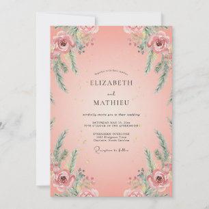 Convites Casamento de Ranunculus de Salmão com Folhagem de