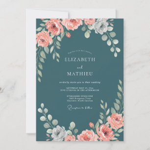 Convites Casamento de Ranunculus Eucalipto Aço Pêssego