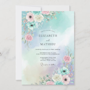 Convites Casamento de Ranunculus Eucalipto Água Pêssego