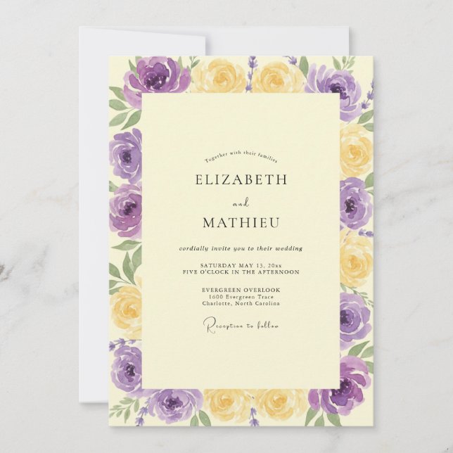 Convites Casamento de Ranunculus Eucalipto Amarelo Ámbar (Frente)