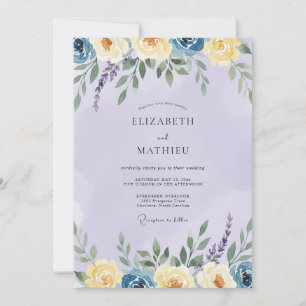 Convites Casamento de Ranunculus Eucalipto Amarelo e Violet
