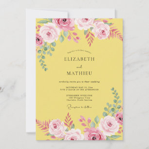 Convites Casamento de Ranunculus Eucalipto Amarelo Ensolara