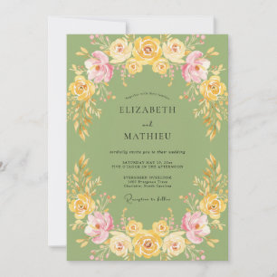 Convites Casamento de Ranunculus Eucalipto Amarelo Oliva