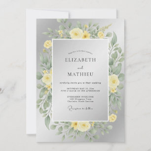 Convites Casamento de Ranunculus Eucalipto Amarelo Prata