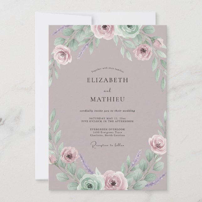 Convites Casamento de Ranunculus Eucalipto Ameixa Poenta (Frente)