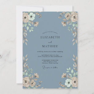 Convites Casamento de Ranunculus Eucalipto Azul Aço