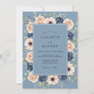 Convites Casamento de Ranunculus Eucalipto Azul Aço Marinho