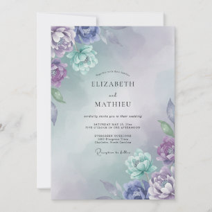 Convites Casamento de Ranunculus Eucalipto Azul Aquamarinho