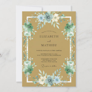 Convites Casamento de Ranunculus Eucalipto Azul Dourado