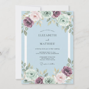 Convites Casamento de Ranunculus Eucalipto Azul Pó