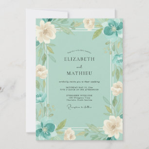 Convites Casamento de Ranunculus Eucalipto Azul Turquesa Me