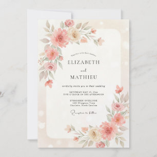 Convites Casamento de Ranunculus Eucalipto Bege Rosa