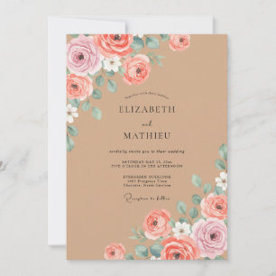 Convites Casamento de Ranunculus Eucalipto Bege Tomara