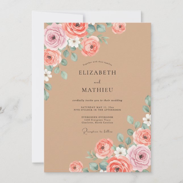 Convites Casamento de Ranunculus Eucalipto Bege Tomara (Frente)
