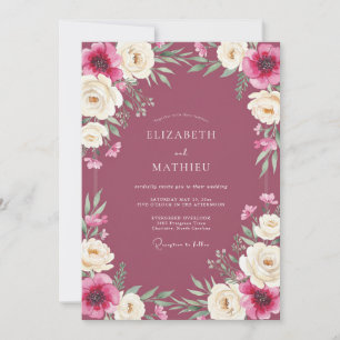 Convites Casamento de Ranunculus Eucalipto Borgonha Profund