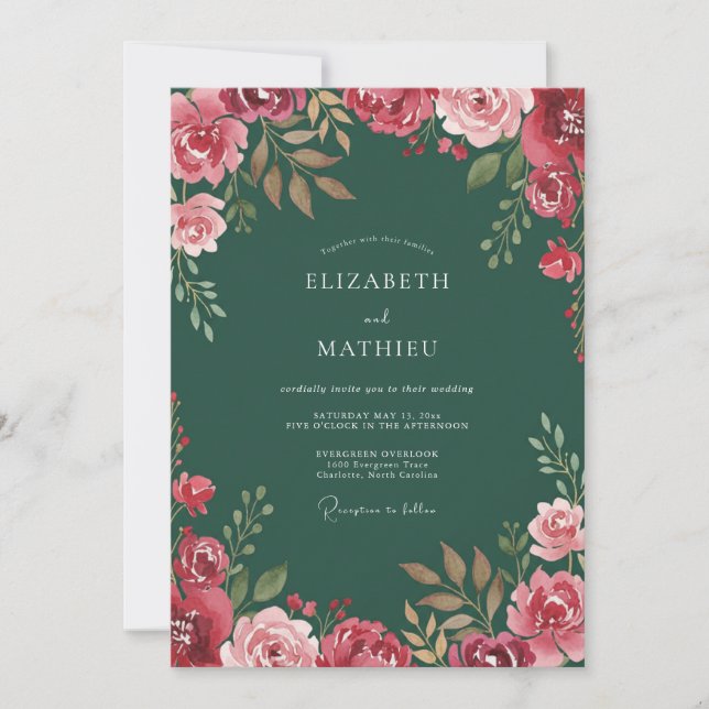 Convites Casamento de Ranunculus Eucalipto Caçador Carmesim (Frente)