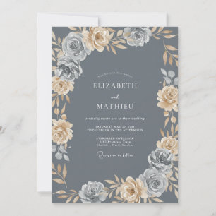 Convites Casamento de Ranunculus Eucalipto Champanhe Slate