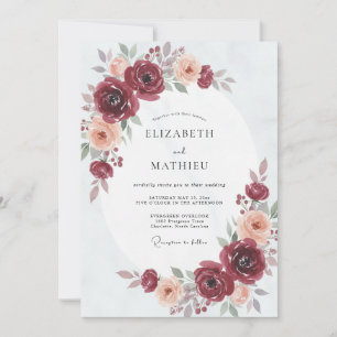 Convites Casamento de Ranunculus Eucalipto com Burgundy Blu