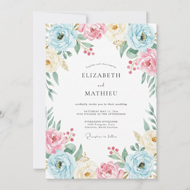 Convites Casamento de Ranunculus Eucalipto com Champanhe e  (Frente)