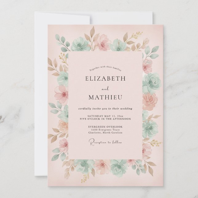 Convites Casamento de Ranunculus Eucalipto com Hortelã e Pê (Frente)