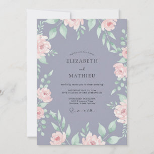 Convites Casamento de Ranunculus Eucalipto com Periwinkle E