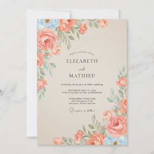 Convites Casamento de Ranunculus Eucalipto Coral Céu