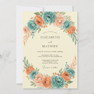 Convites Casamento de Ranunculus Eucalipto Coral Ciano